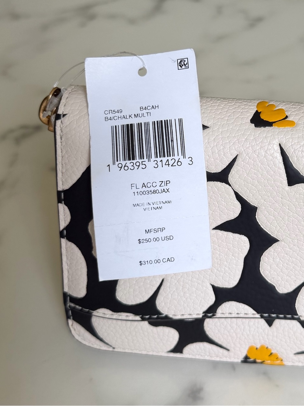 NWT COACH Accordion Zip Wallet With Floral Print CR549 Chalk Black Yellow Brass - Picture 8 of 10